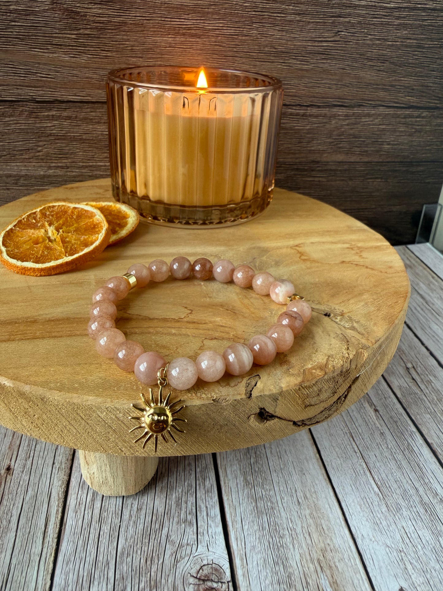 Statement Peach Moonstone Sun Bracelet