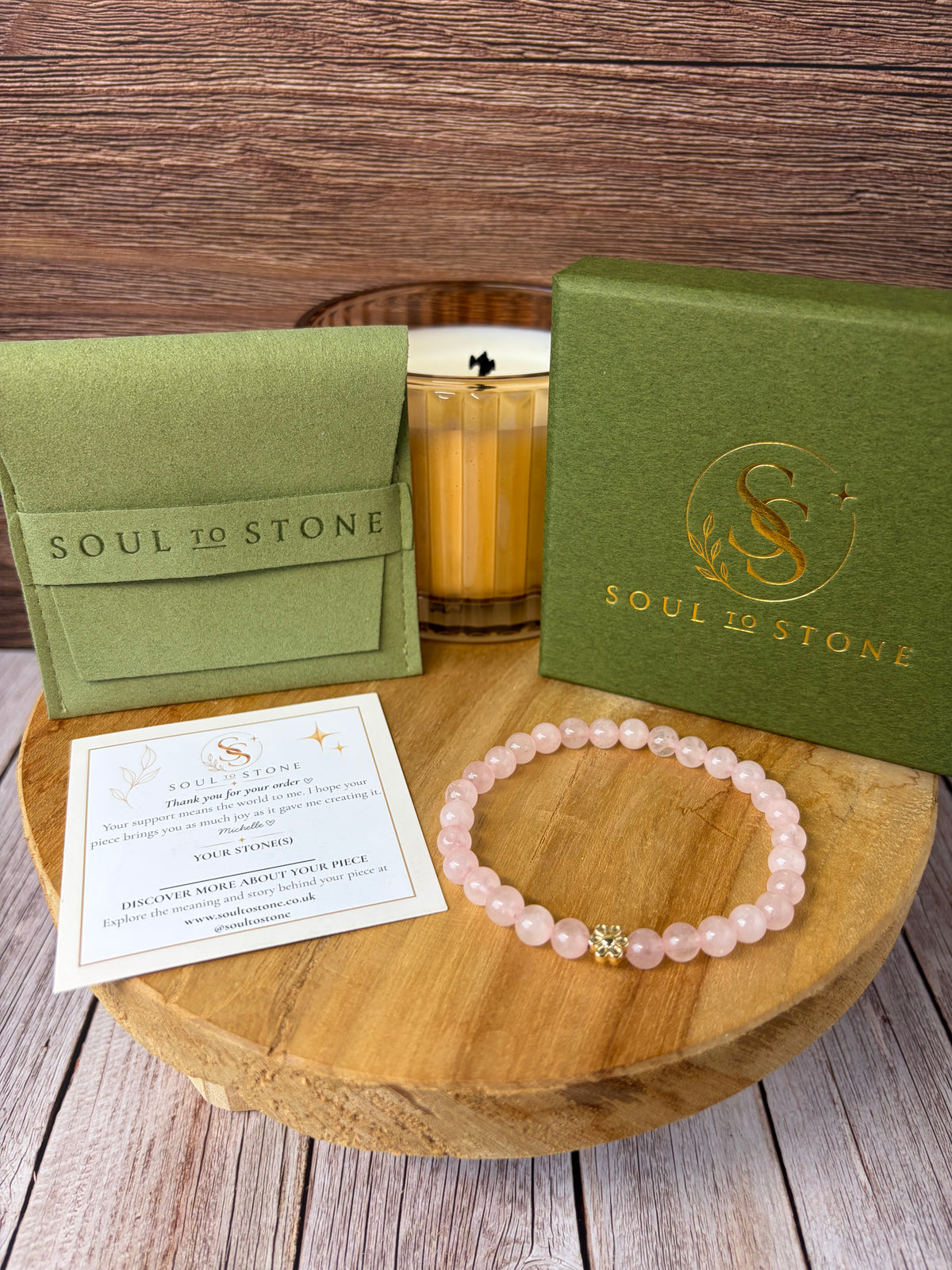 Signature Rose Quartz Bracelet with a Flower Charm