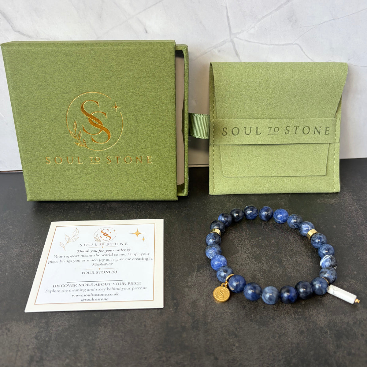 Statement Sodalite Bracelet with a Howlite Pendant