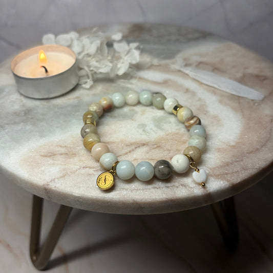 Statement Flower Agate Bracelet with Freshwater Pearl Heart Drop Charm