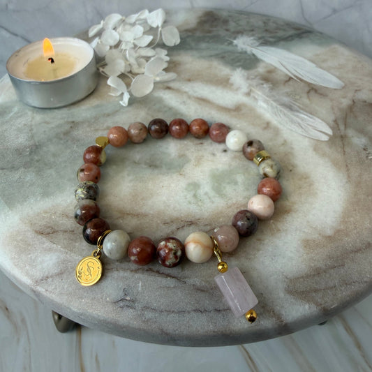 Statement Lepidolite Bracelet with a Rose Quartz Pendant Charm
