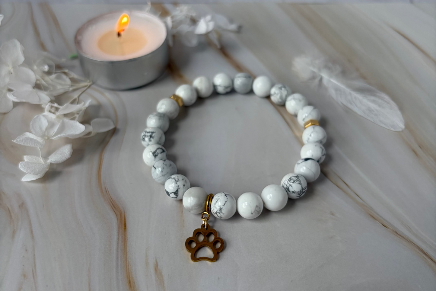 Statement Howlite Paw Print Bracelet