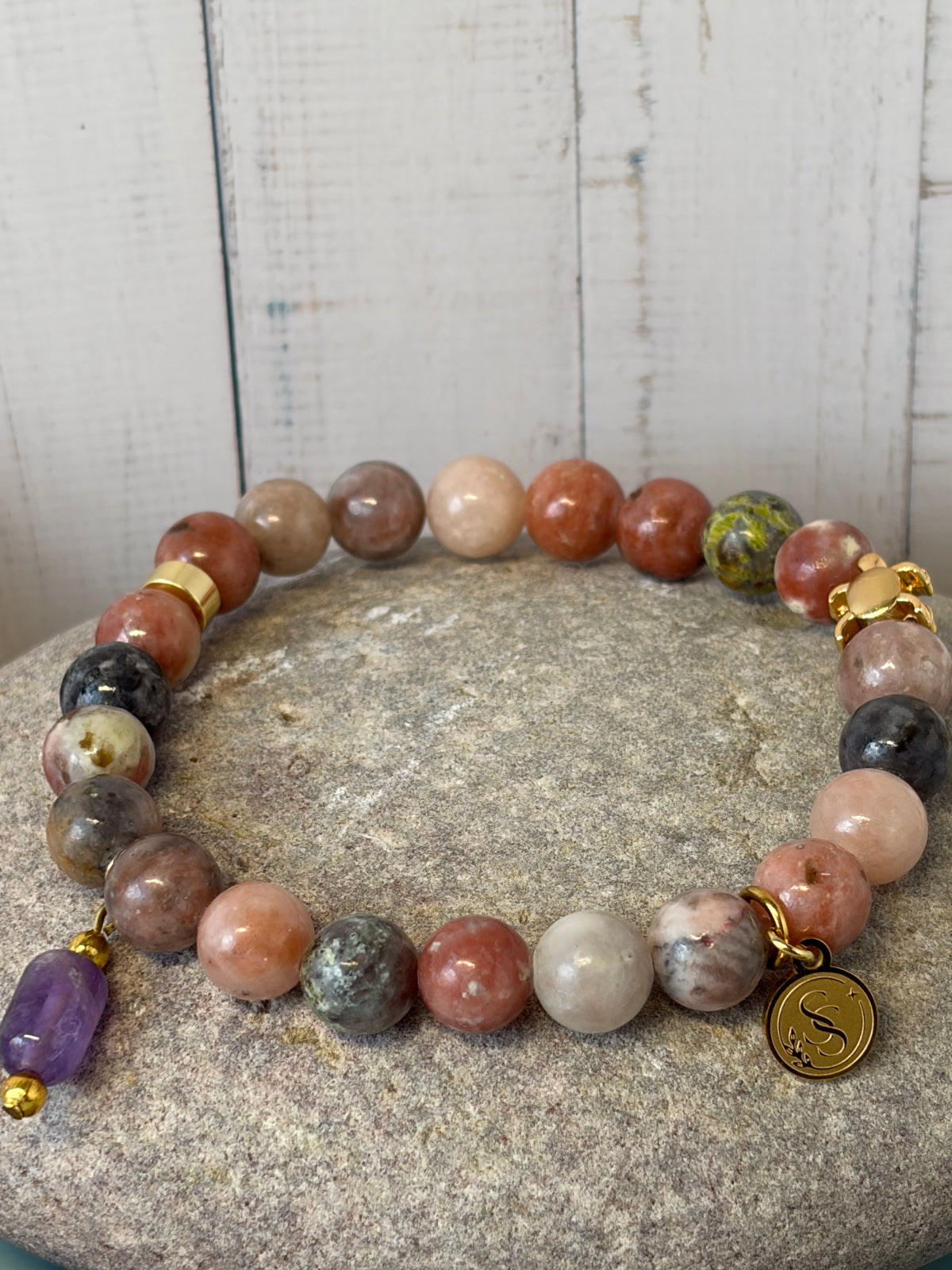Statement Lepidolite Amethyst Pendant and Turtle Charm Bracelet