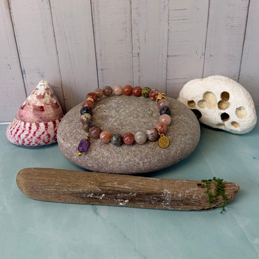 Statement Lepidolite Amethyst Pendant and Turtle Charm Bracelet
