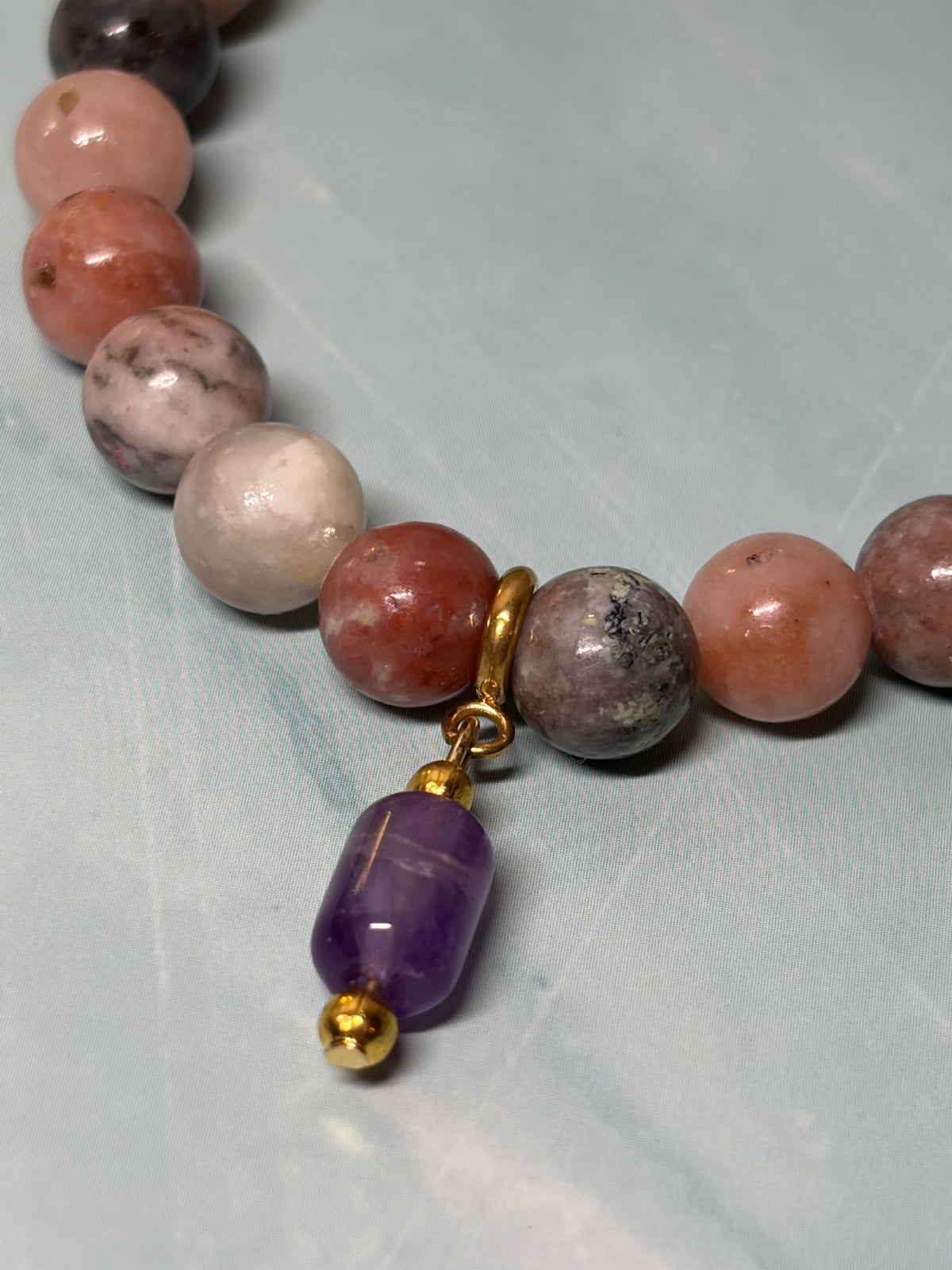 Statement Lepidolite Amethyst Pendant and Turtle Charm Bracelet