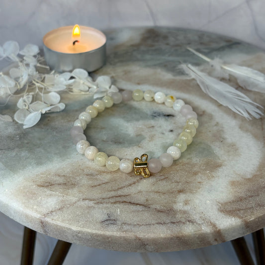 Signature Moonstone and Frosted Rose Quartz Butterfly Charm Bracelet