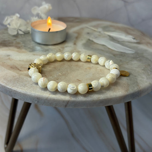 Statement Mother of Pearl Lotus Flower Charm Bracelet
