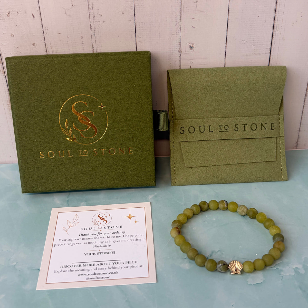Signature Frosted Taiwan Jade Bracelet with a Shell Charm