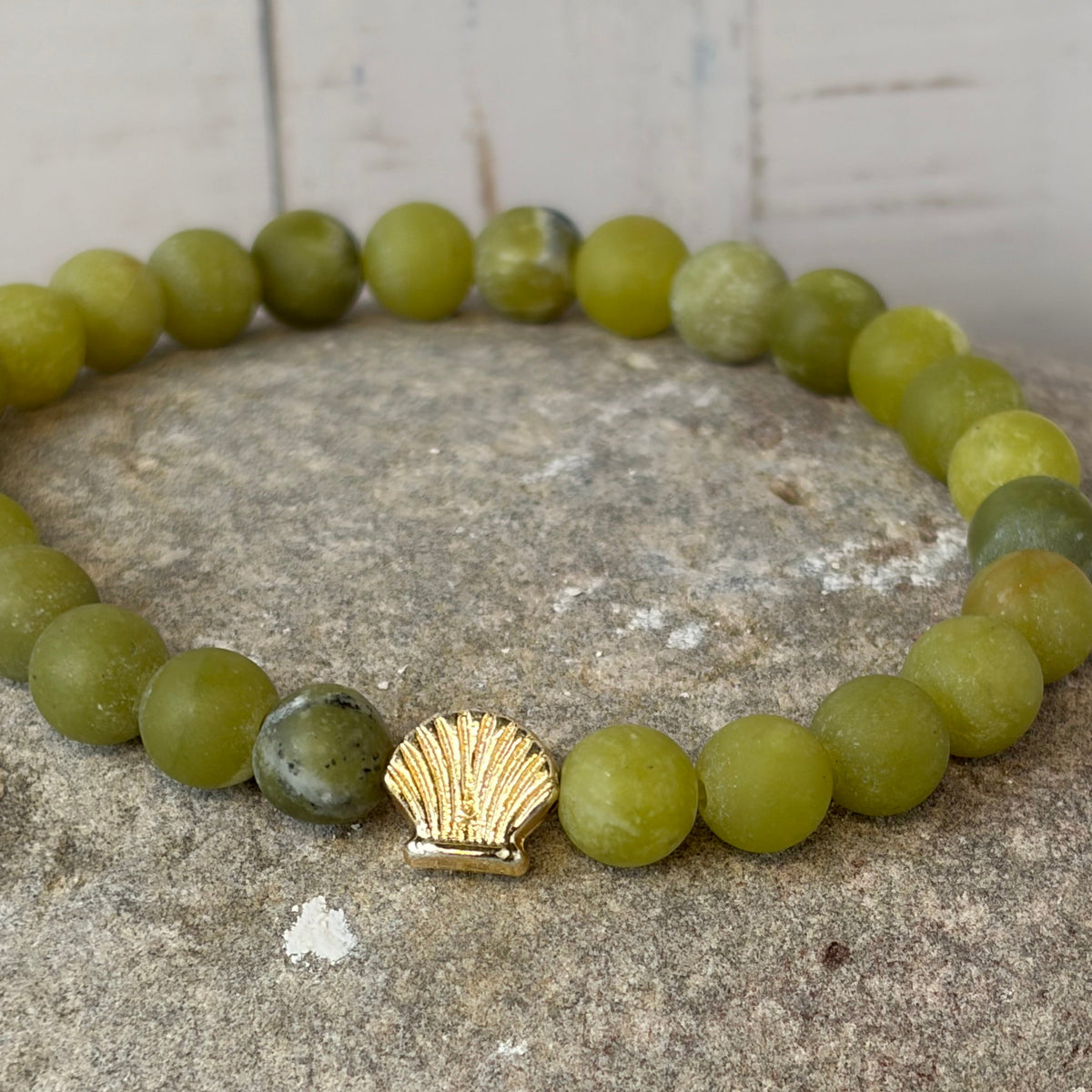 Signature Frosted Taiwan Jade Bracelet with a Shell Charm