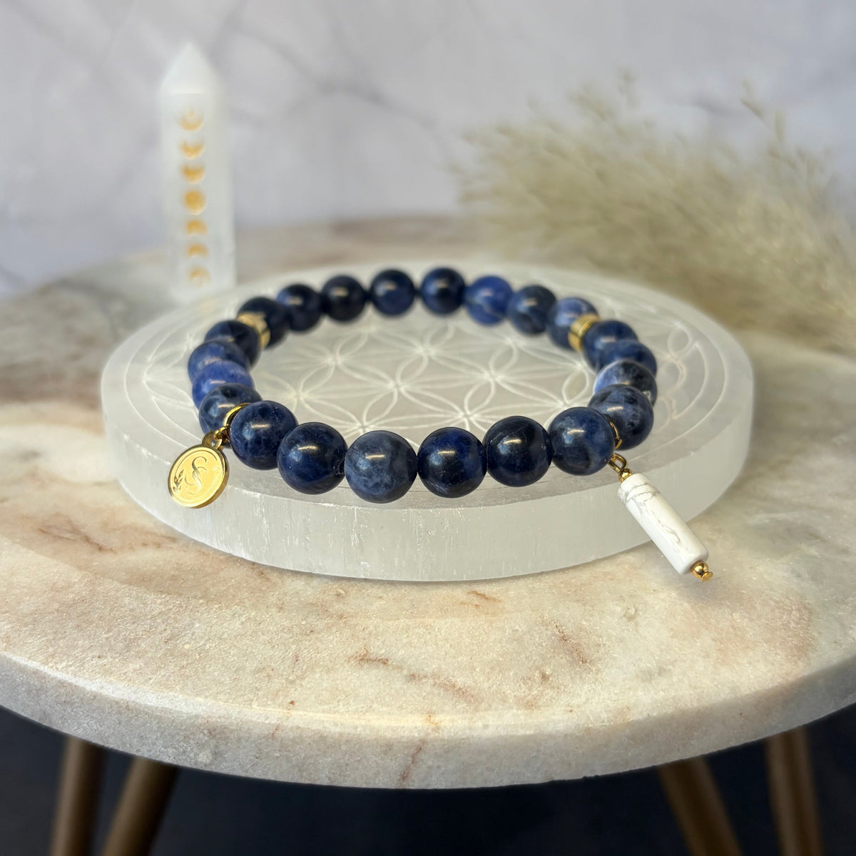 Statement Sodalite Bracelet with a Howlite Pendant