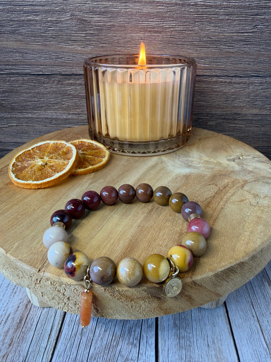 Sovereign Mookaite Bracelet with Orange Aventurine Pendant Drop Charm