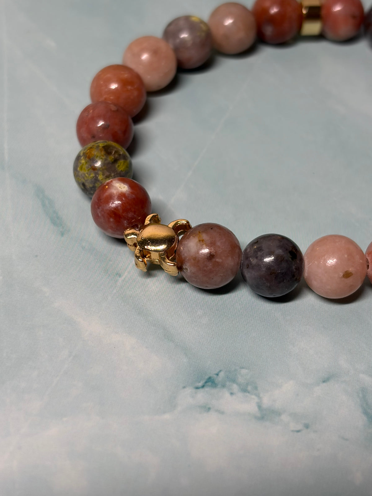 Statement Lepidolite Amethyst Pendant and Turtle Charm Bracelet