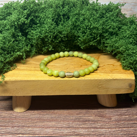 Signature Frosted Taiwan Jade Bracelet with a Leaf Charm