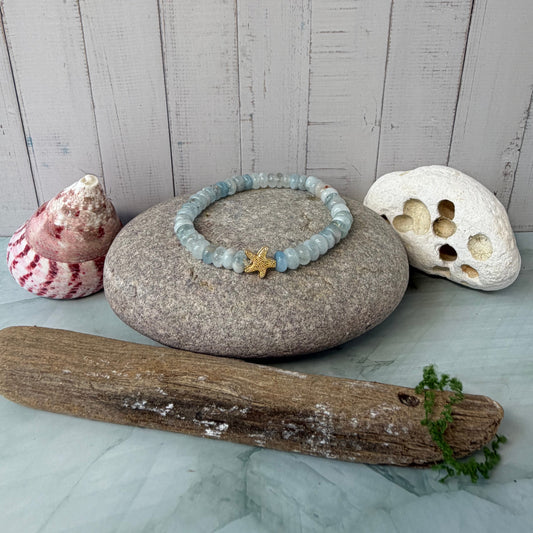 Signature Aquamarine Pebble Beads Bracelet with a Starfish Charm
