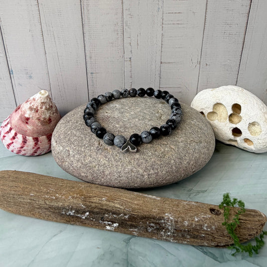 Signature Snowflake Obsidian Bracelet with a Whale Tail Charm