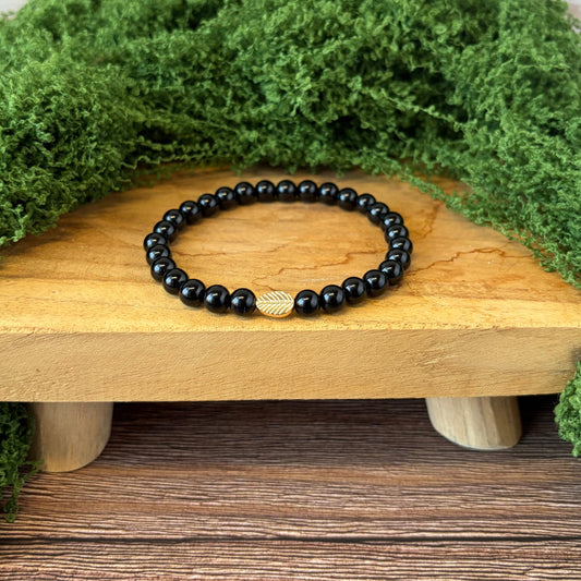 Signature Black Onyx Leaf Charm Bracelet