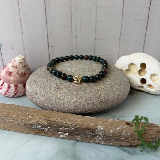 Signature Bloodstone Bracelet with a Shell Charm