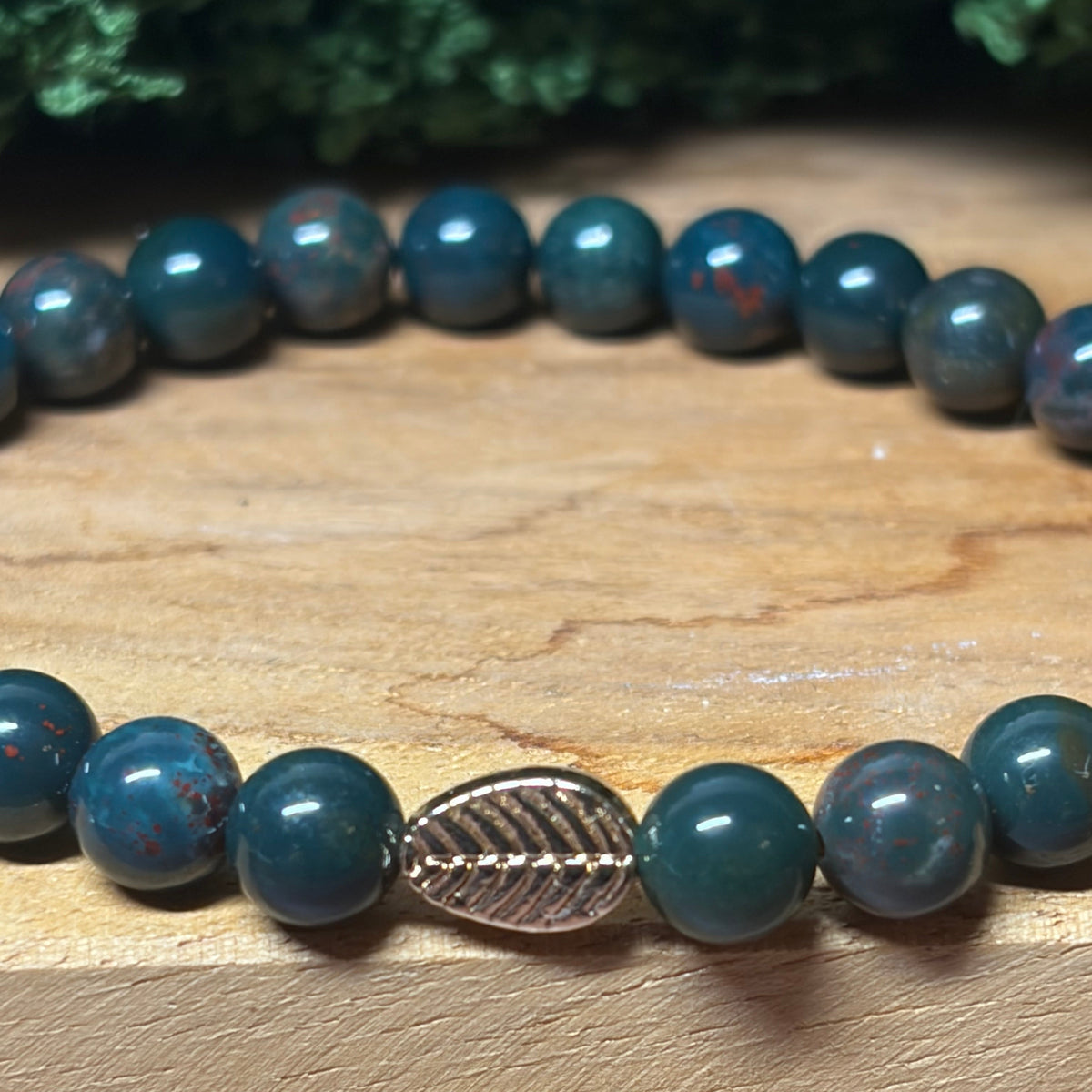 Signature Bloodstone Bracelet with a Leaf Charm