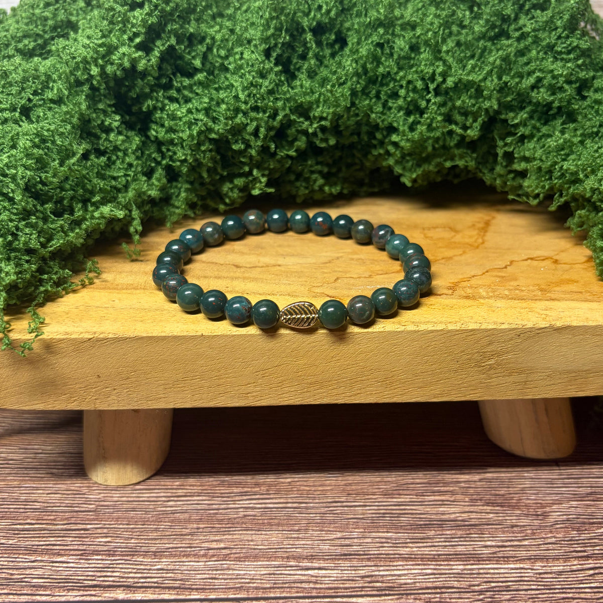 Signature Bloodstone Bracelet with a Leaf Charm