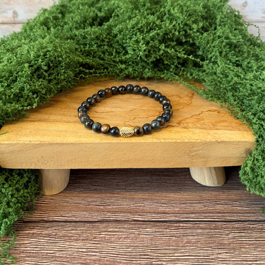 Signature Blue Tigers Eye Bracelet with a Leaf Charm