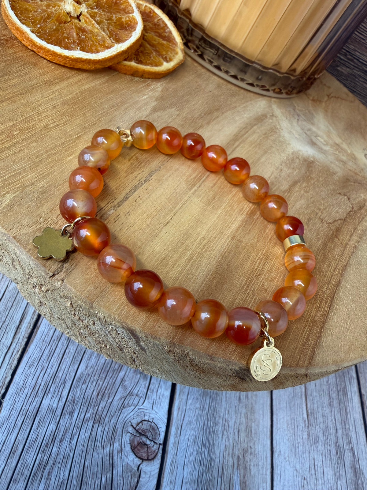 Statement Carnelian Flower Pendant Bracelet