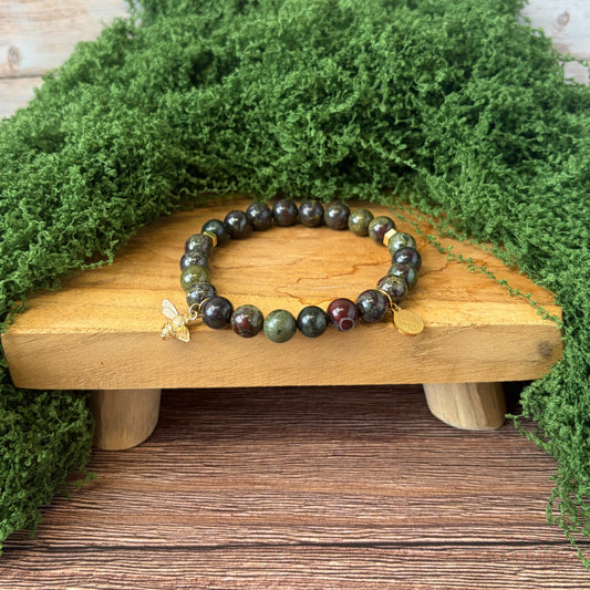 Statement Dragon Stone Bracelet with Bee Drop Charm
