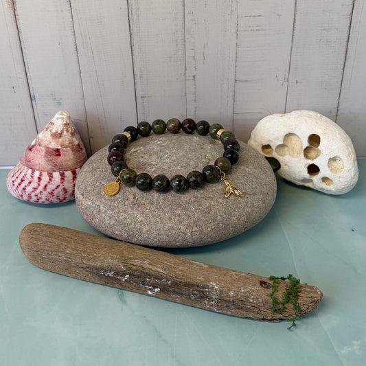 Statement Dragon Stone Bracelet with Mermaid Tail Drop Charm