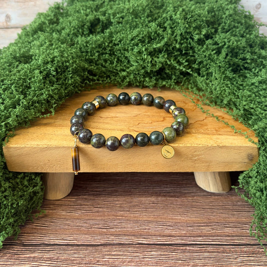 Statement Dragon Stone Bracelet with Tigers Eye Drop Charm Pendant
