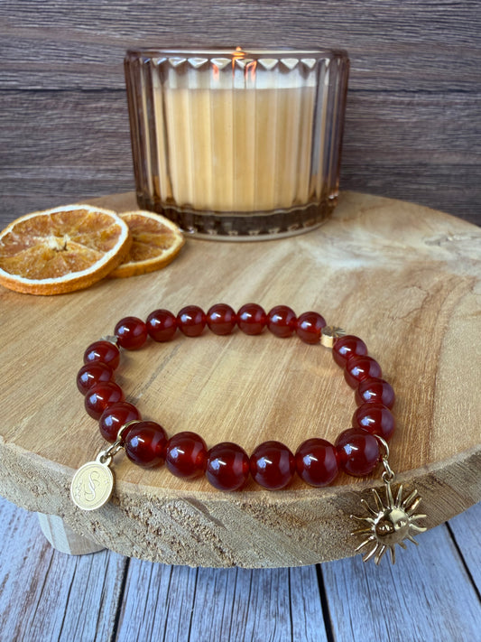 Statement Fire Carnelian Bracelet with Sun Drop Charm