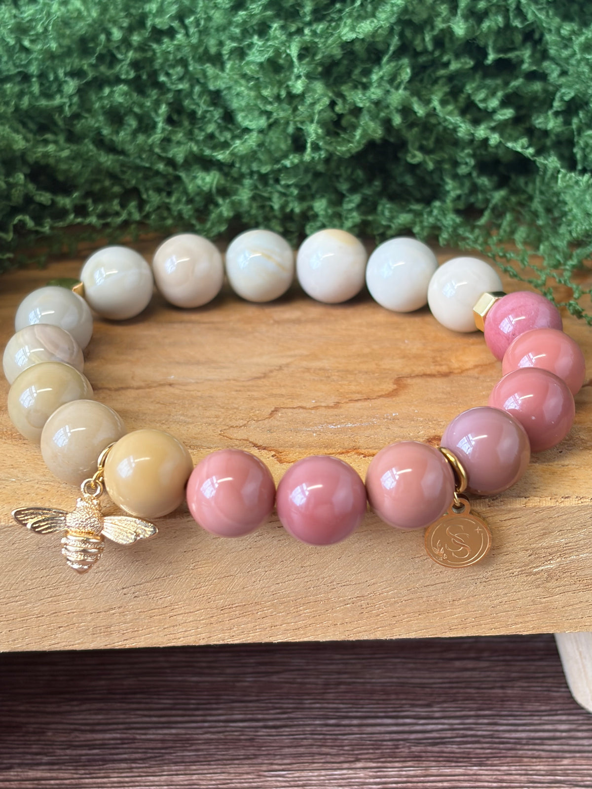 Sovereign Gobi Desert Agate bracelet with Bee Drop Charm