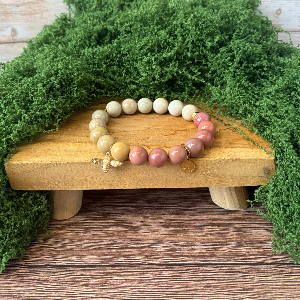 Sovereign Gobi Desert Agate bracelet with Bee Drop Charm