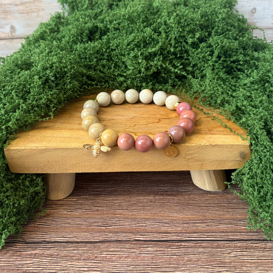 Sovereign Gobi Desert Agate bracelet with Bee Drop Charm