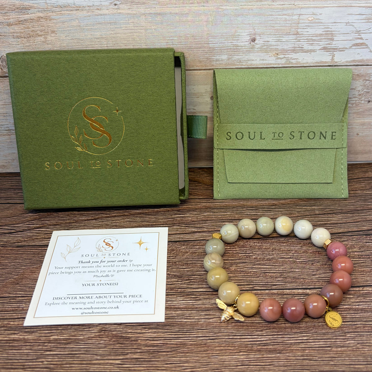 Sovereign Gobi Desert Agate bracelet with Bee Drop Charm