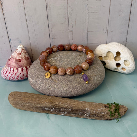 Sovereign Gobi Desert Agate Bracelet with Amethyst Pendant Drop Charm