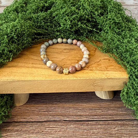 Signature Gobi Desert Agate Bracelet with a Flower Charm