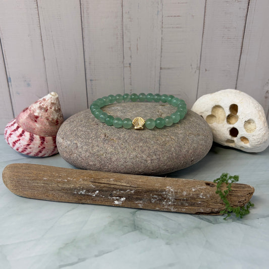 Signature Green Aventurine Bracelet with a Shell Charm
