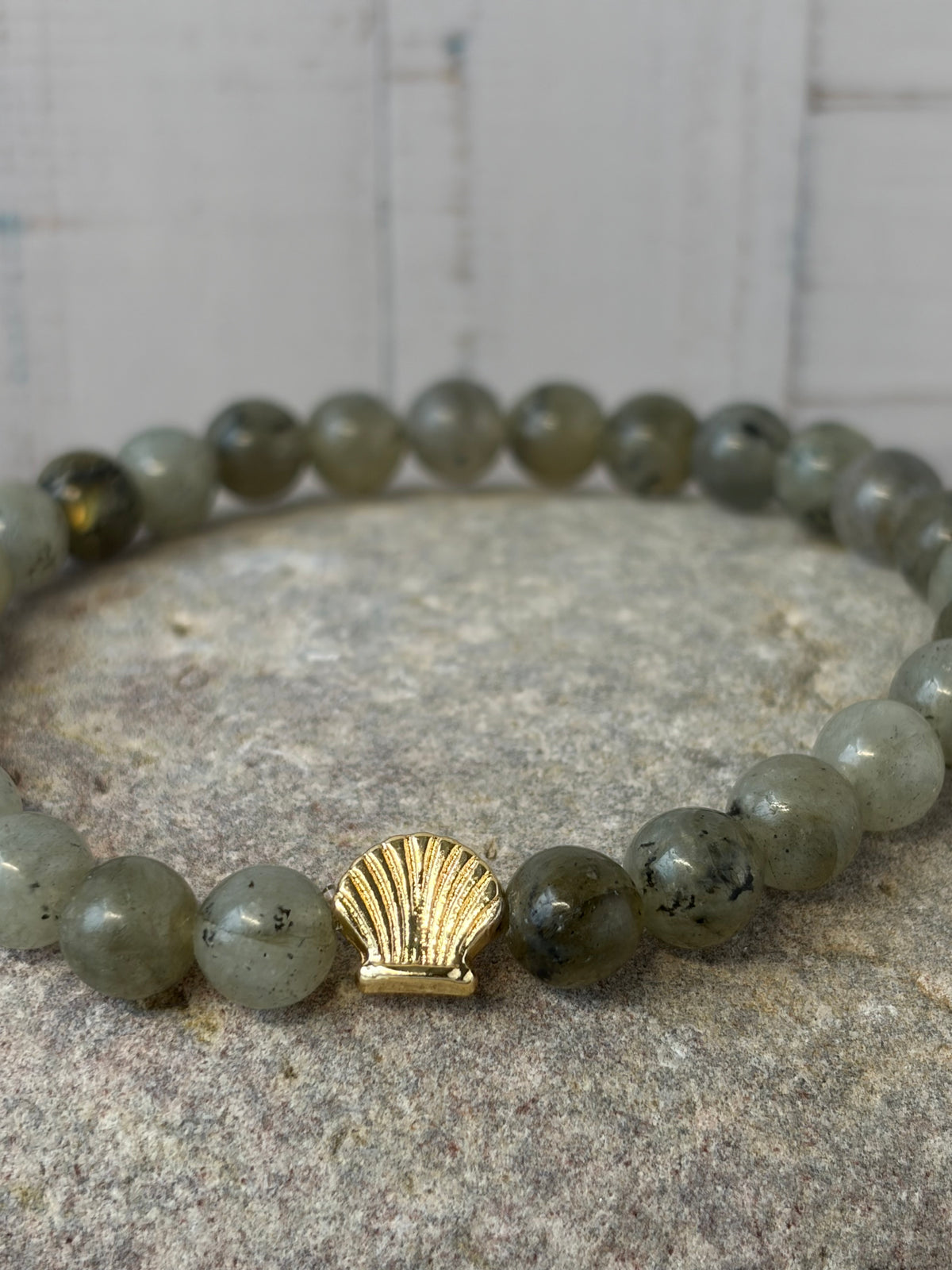 Signature Labradorite Bracelet with a Shell Charm