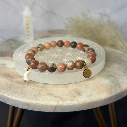 Statement Lepidolite Bracelet with a Freshwater Pearl Crescent Moon Drop Charm