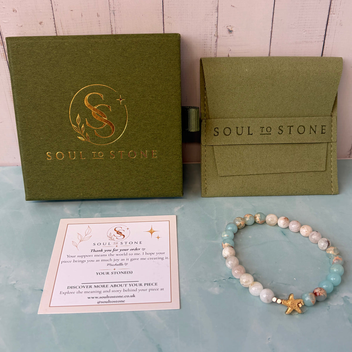 Signature Moonstone and Aqua Terra Jasper Bracelet with a Starfish Charm