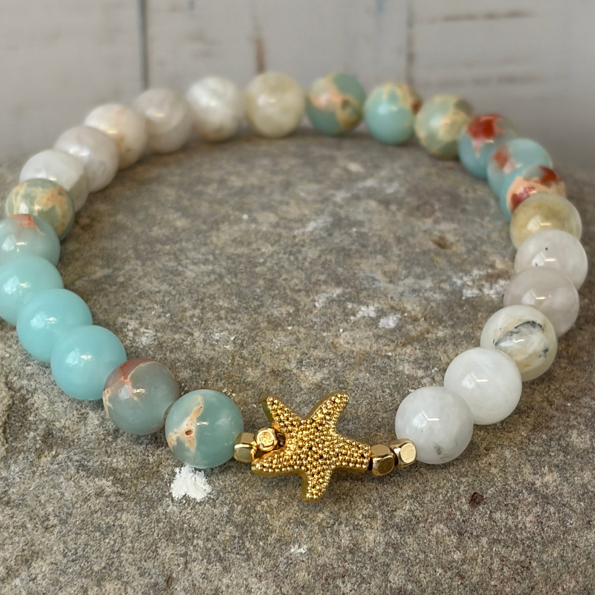 Signature Moonstone and Aqua Terra Jasper Bracelet with a Starfish Charm