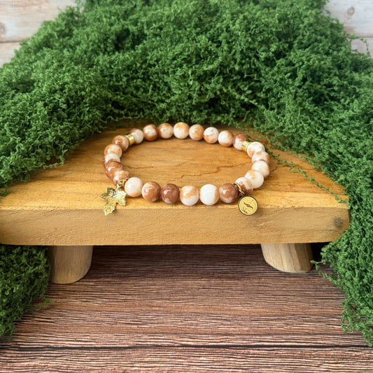 Statement Mottled Jade Bracelet with Leaf Drop Charm