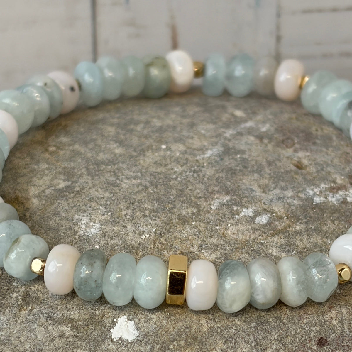Signature Aquamarine and Opal Pebble Bead Bracelet