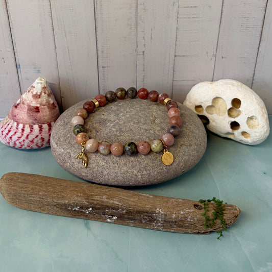 Statement Lepidolite Bracelet with Mermaid Tail Drop Charm Pendant