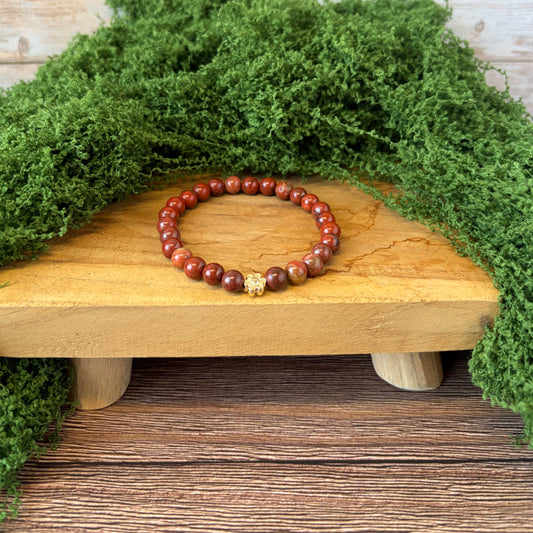 Signature Red Jasper Bracelet with a Flower Charm