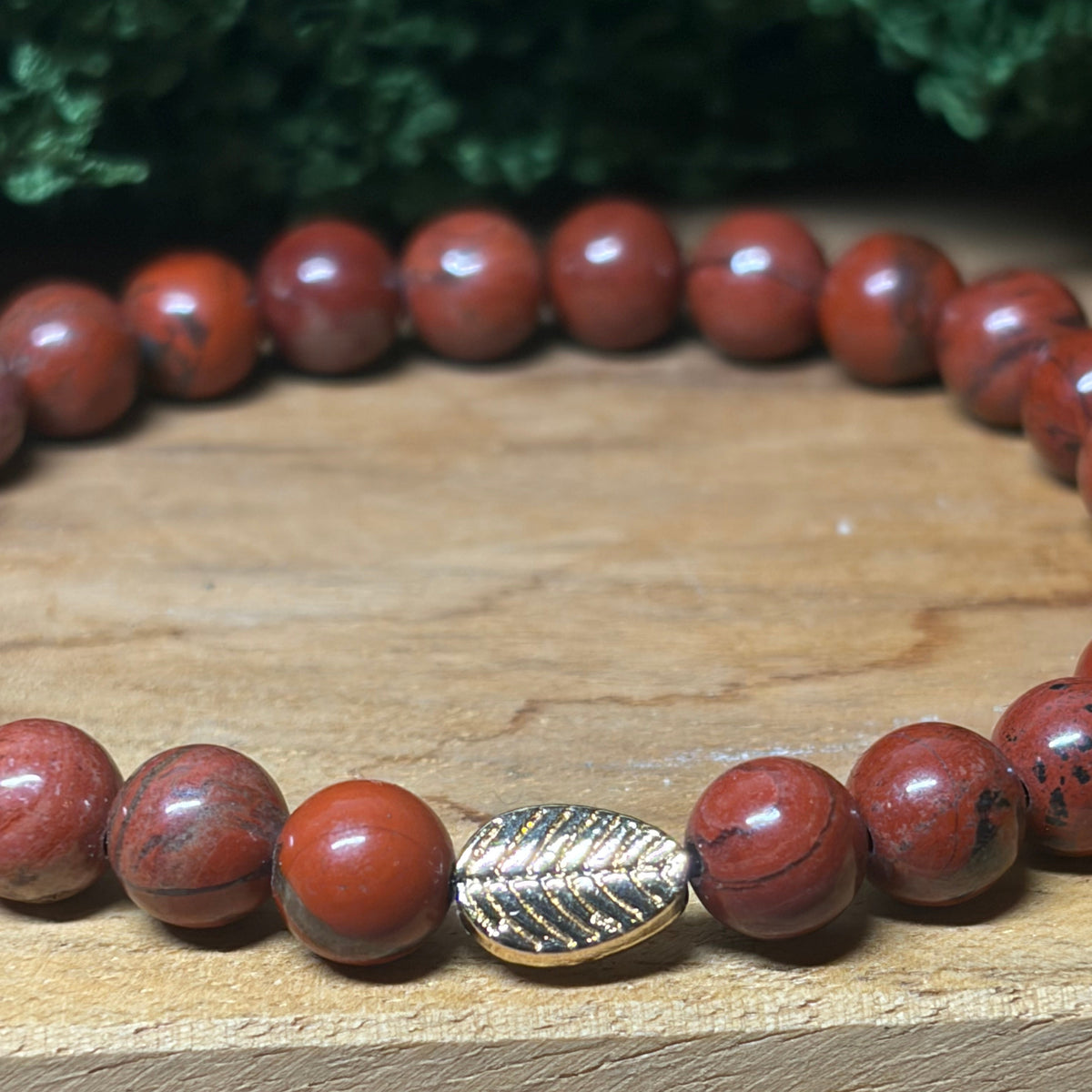 Signature Red Jasper Bracelet with a Leaf Charm
