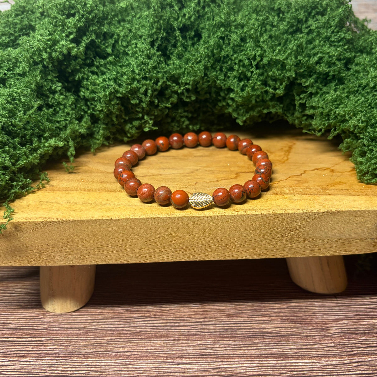 Signature Red Jasper Bracelet with a Leaf Charm