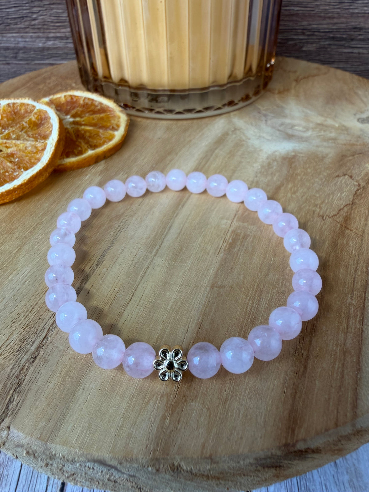 Signature Rose Quartz Bracelet with a Flower Charm
