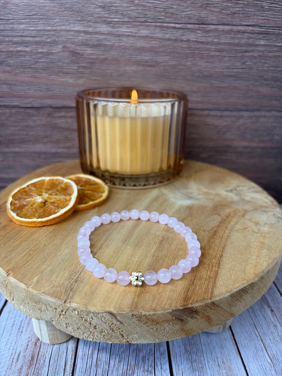 Signature Rose Quartz Bracelet with a Flower Charm