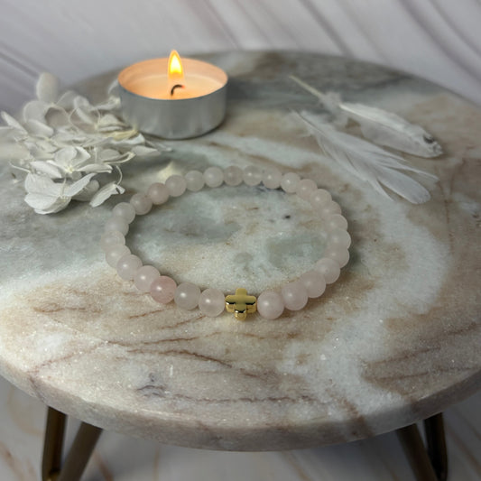 Signature Frosted Rose Quartz Kiss Charm Bracelet