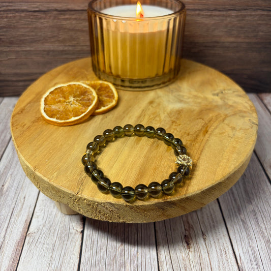 Statement Smoky Quartz Bracelet with Lotus Flower Charm